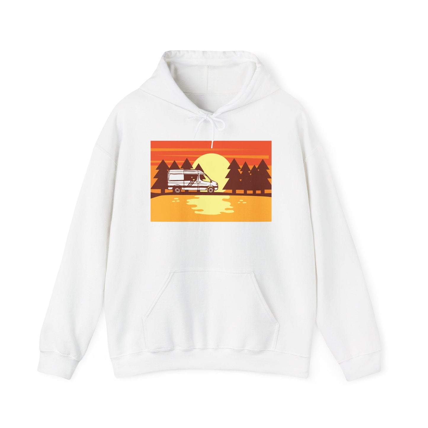 Retro Camping Sunset Hoodie, Cozy Outdoor Sweatshirt, Fall Vibes Pullover, Unisex Nature Gift, Adventure Hoodie - MaisonThreadory