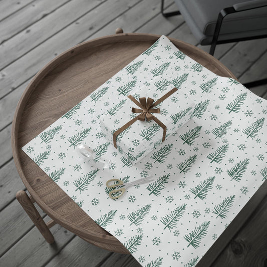 Christmas Tree Pattern Wrapping Paper – Green Pine & Snowflake Holiday Gift Wrap - MaisonThreadory