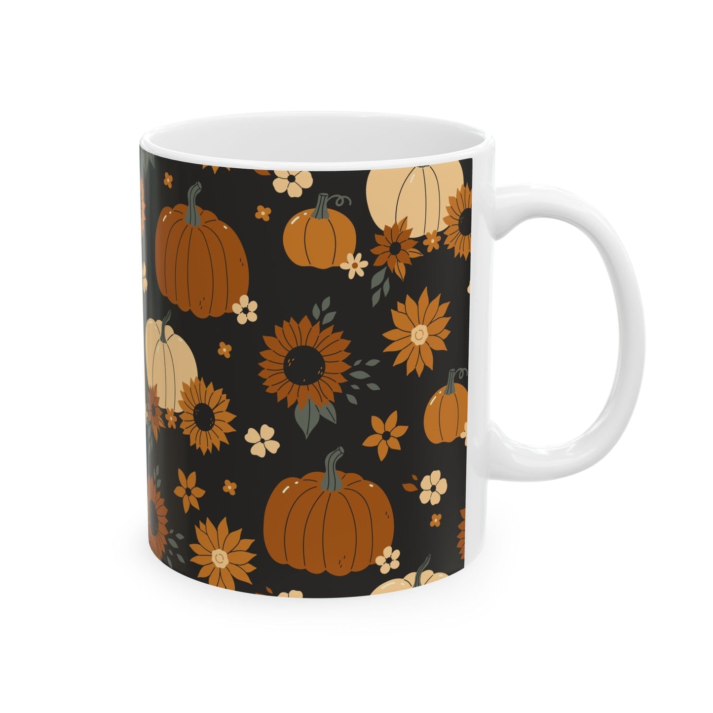Autumn Harvest Ceramic Mug | Fall Coffee Cup, Floral Pumpkin Design, Thanksgiving Gift, Cozy Vibes, Home Decor - MaisonThreadory