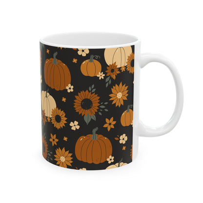 Autumn Harvest Ceramic Mug | Fall Coffee Cup, Floral Pumpkin Design, Thanksgiving Gift, Cozy Vibes, Home Decor - MaisonThreadory