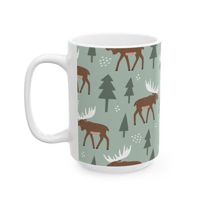 Moose Pattern Ceramic Mug – Perfect for Nature Lovers, Rustic Home Decor, Housewarming Gifts, or Cozy Coffee Moments - MaisonThreadory