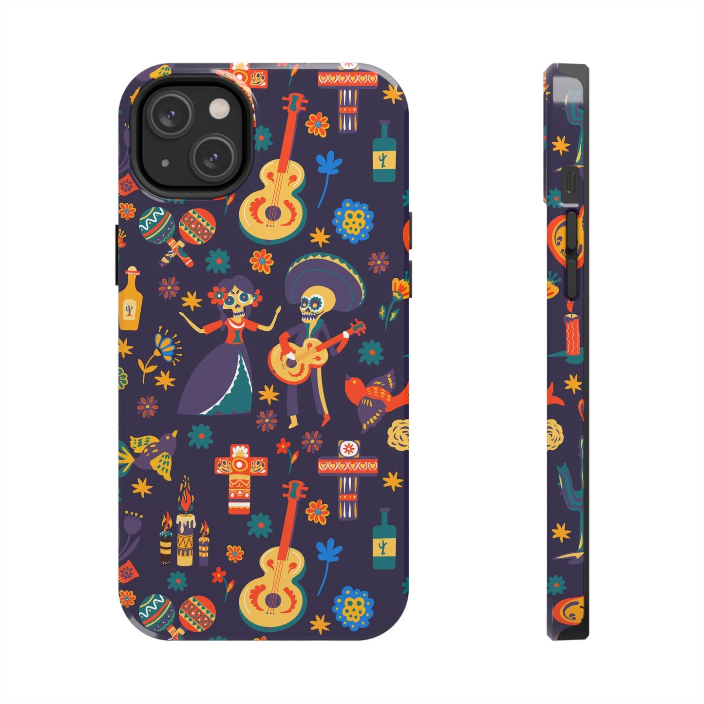 Colorful Dia de los Muertos Phone Case, Tough Case for Halloween, Gift for Music Lovers, Floral Phone Cover, Sugar Skull Art - MaisonThreadory