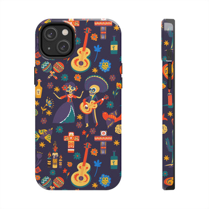 Colorful Dia de los Muertos Phone Case, Tough Case for Halloween, Gift for Music Lovers, Floral Phone Cover, Sugar Skull Art - MaisonThreadory