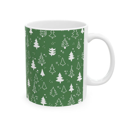 Festive Green Trees Ceramic Mug | Christmas Gifts, Coffee Lover Mug, Holiday Drinkware, Eco - Friendly Gift, Winter Decor - MaisonThreadory