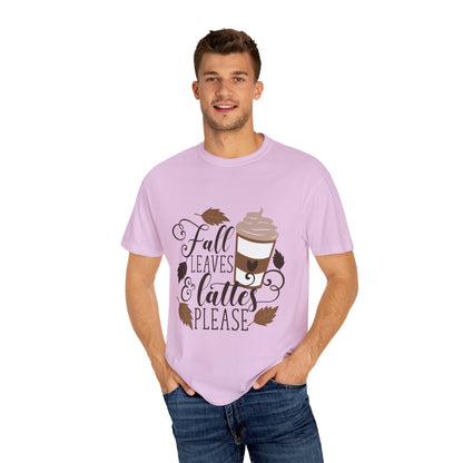 Fall Leaves & Lattes Unisex T-Shirt, Cozy Autumn Tee, Perfect for Fall, Coffee Lovers Gift, Seasonal Fashion Statement, Thanksgiving Shirt - MaisonThreadory