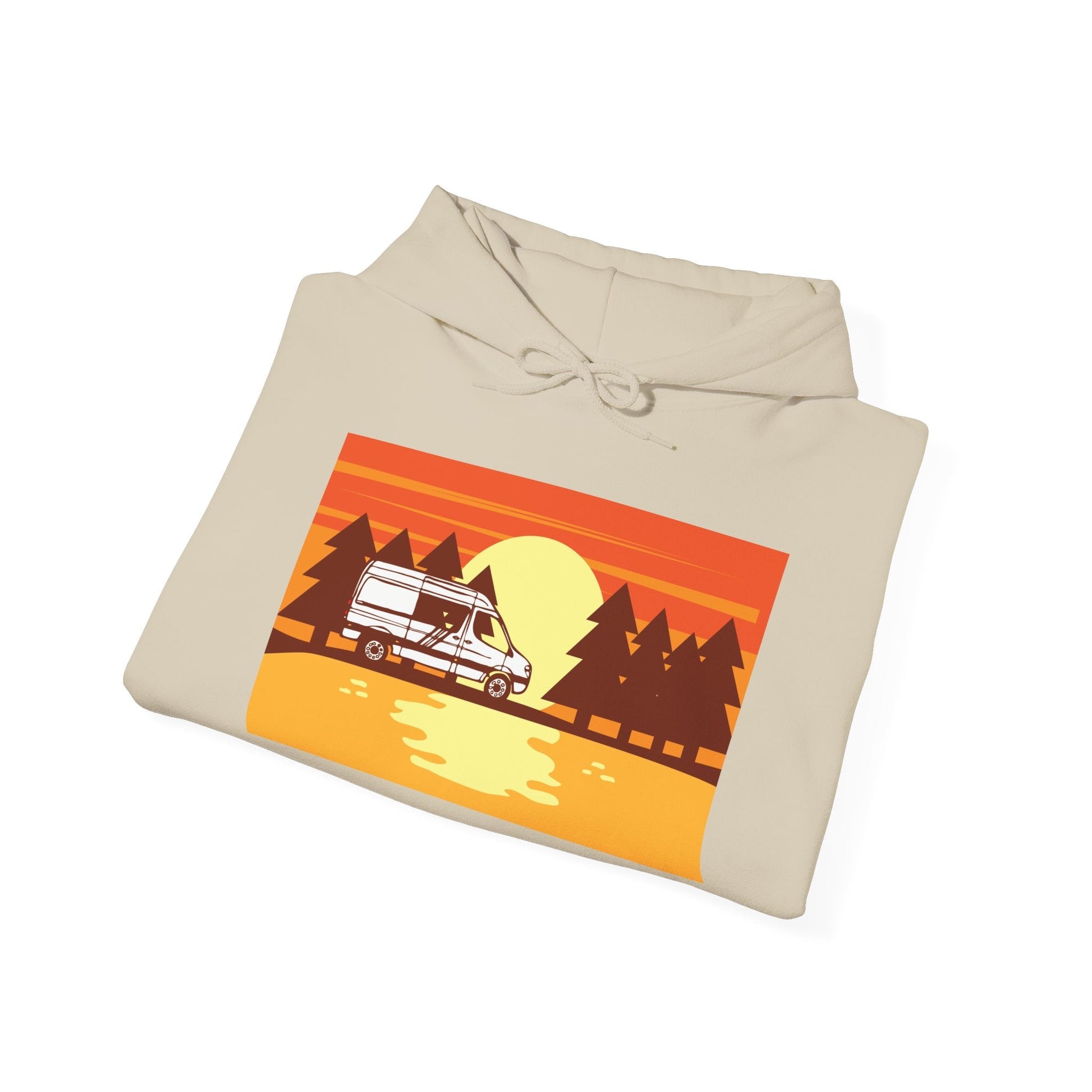 Retro Camping Sunset Hoodie, Cozy Outdoor Sweatshirt, Fall Vibes Pullover, Unisex Nature Gift, Adventure Hoodie - MaisonThreadory