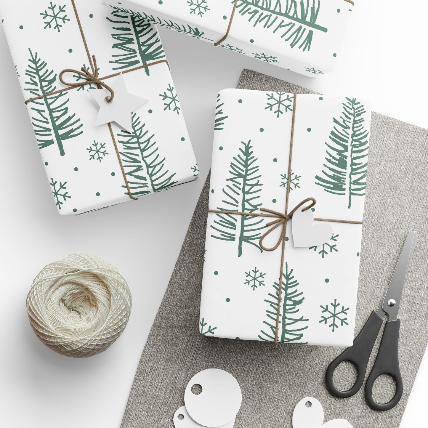 Christmas Tree Pattern Wrapping Paper – Green Pine & Snowflake Holiday Gift Wrap - MaisonThreadory