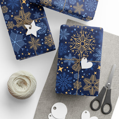 Holiday Snowflake Wrapping Paper - Navy & Gold Gift Wrap - MaisonThreadory