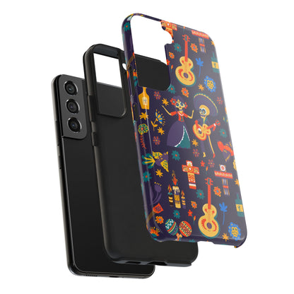 Colorful Dia de los Muertos Phone Case, Tough Case for Halloween, Gift for Music Lovers, Floral Phone Cover, Sugar Skull Art - MaisonThreadory