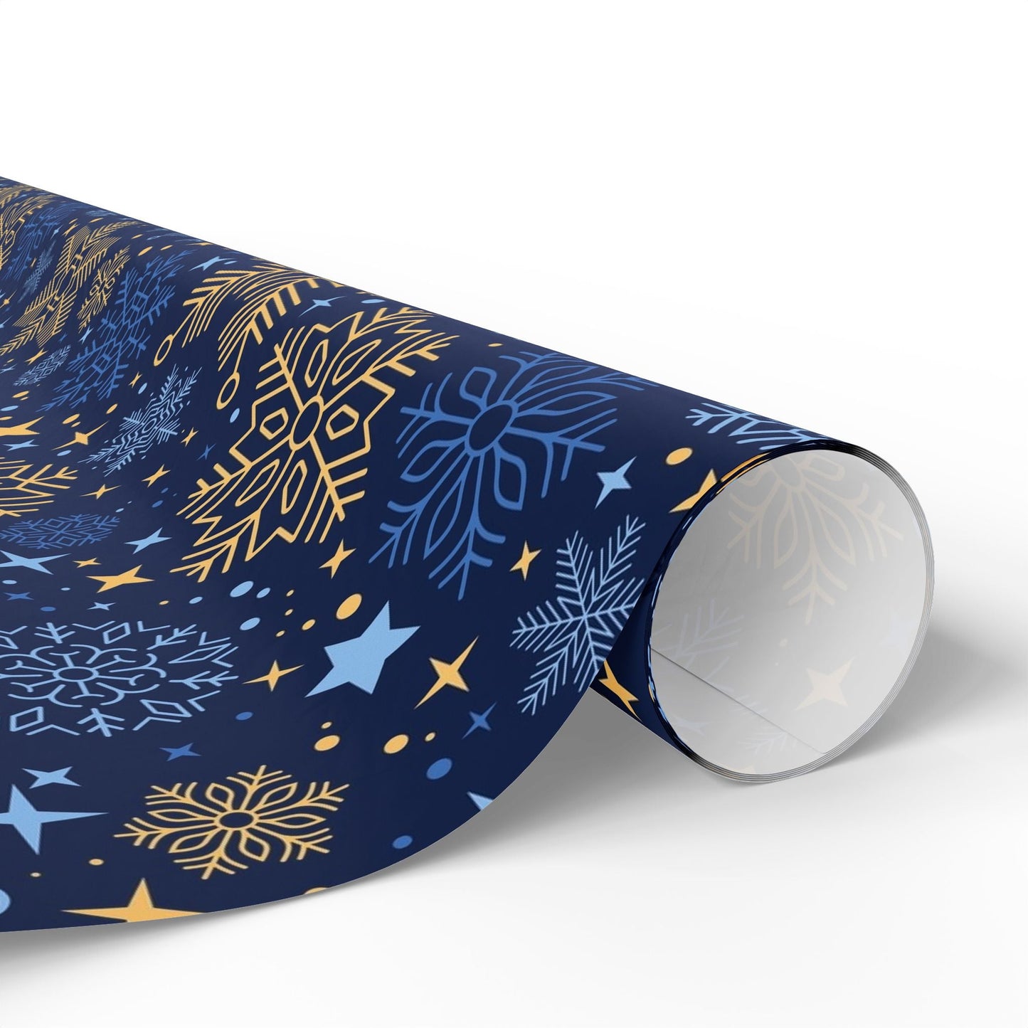 Holiday Snowflake Wrapping Paper - Navy & Gold Gift Wrap - MaisonThreadory