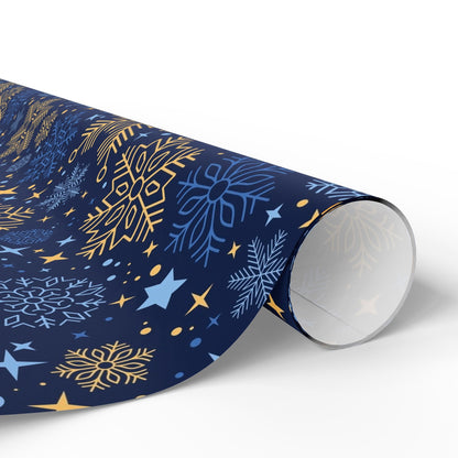 Holiday Snowflake Wrapping Paper - Navy & Gold Gift Wrap - MaisonThreadory