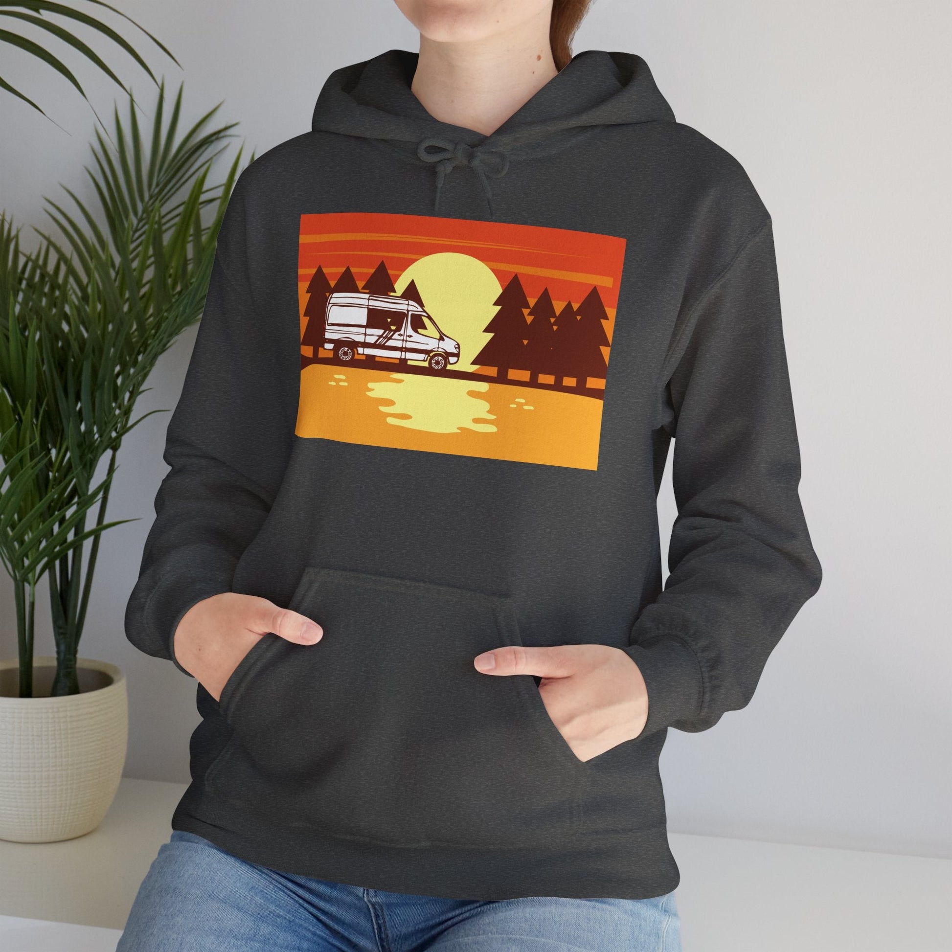 Retro Camping Sunset Hoodie, Cozy Outdoor Sweatshirt, Fall Vibes Pullover, Unisex Nature Gift, Adventure Hoodie - MaisonThreadory