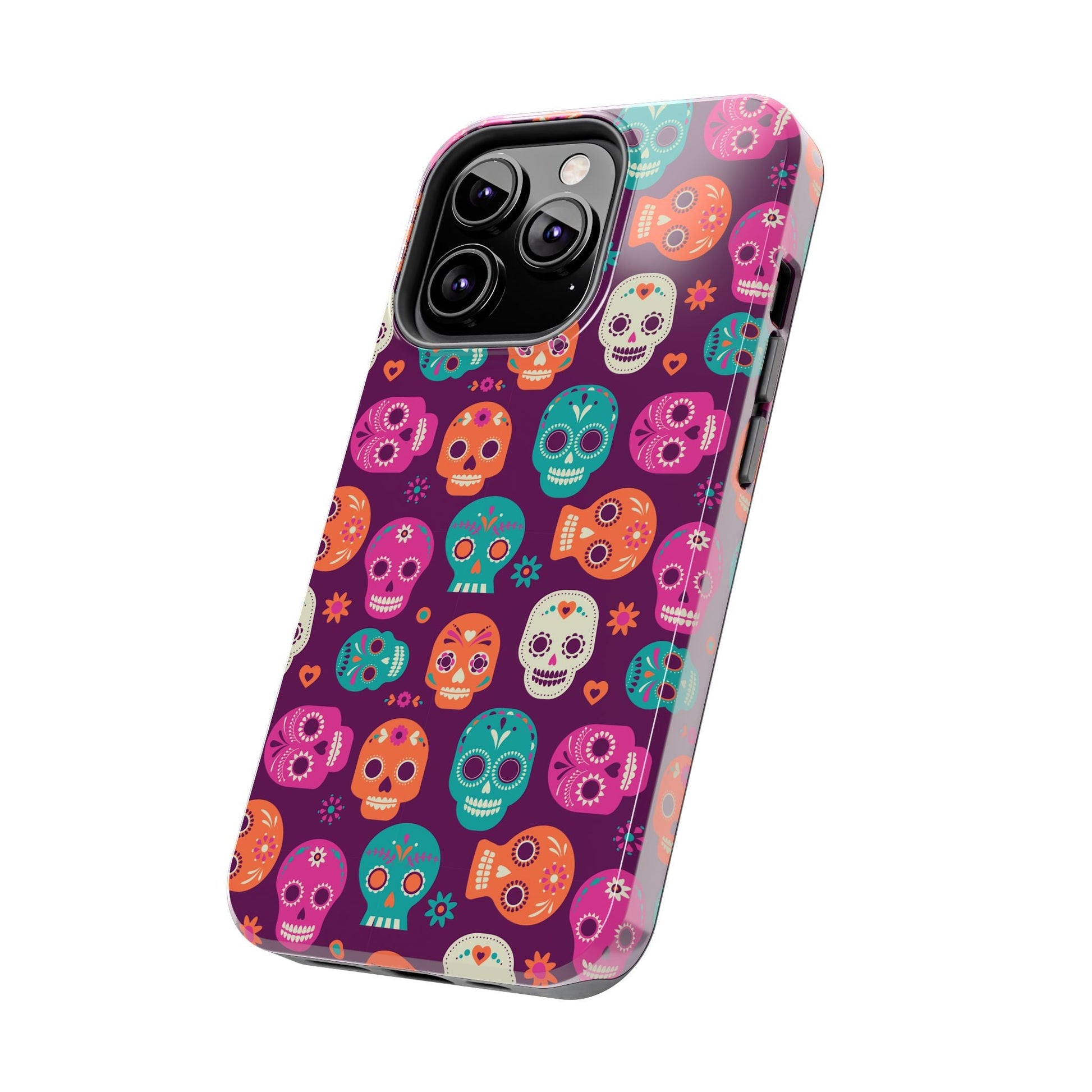 Colorful Skull Phone Case, Tough Cases for Halloween, Unique Phone Cover, Day of the Dead, Fun and Durable Accessories - MaisonThreadory
