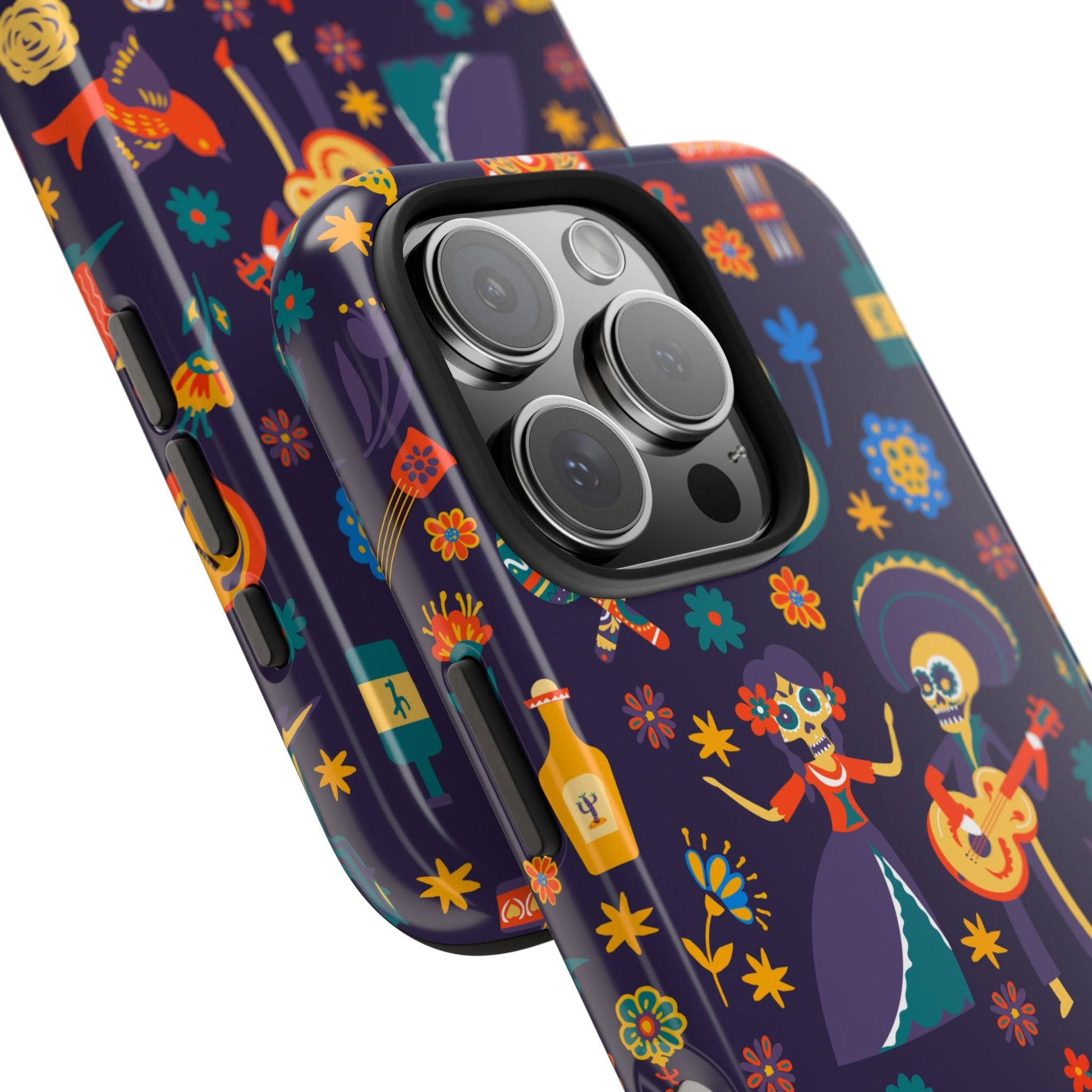 Colorful Dia de los Muertos Phone Case, Tough Case for Halloween, Gift for Music Lovers, Floral Phone Cover, Sugar Skull Art - MaisonThreadory