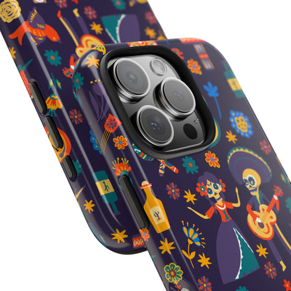 Colorful Dia de los Muertos Phone Case, Tough Case for Halloween, Gift for Music Lovers, Floral Phone Cover, Sugar Skull Art - MaisonThreadory