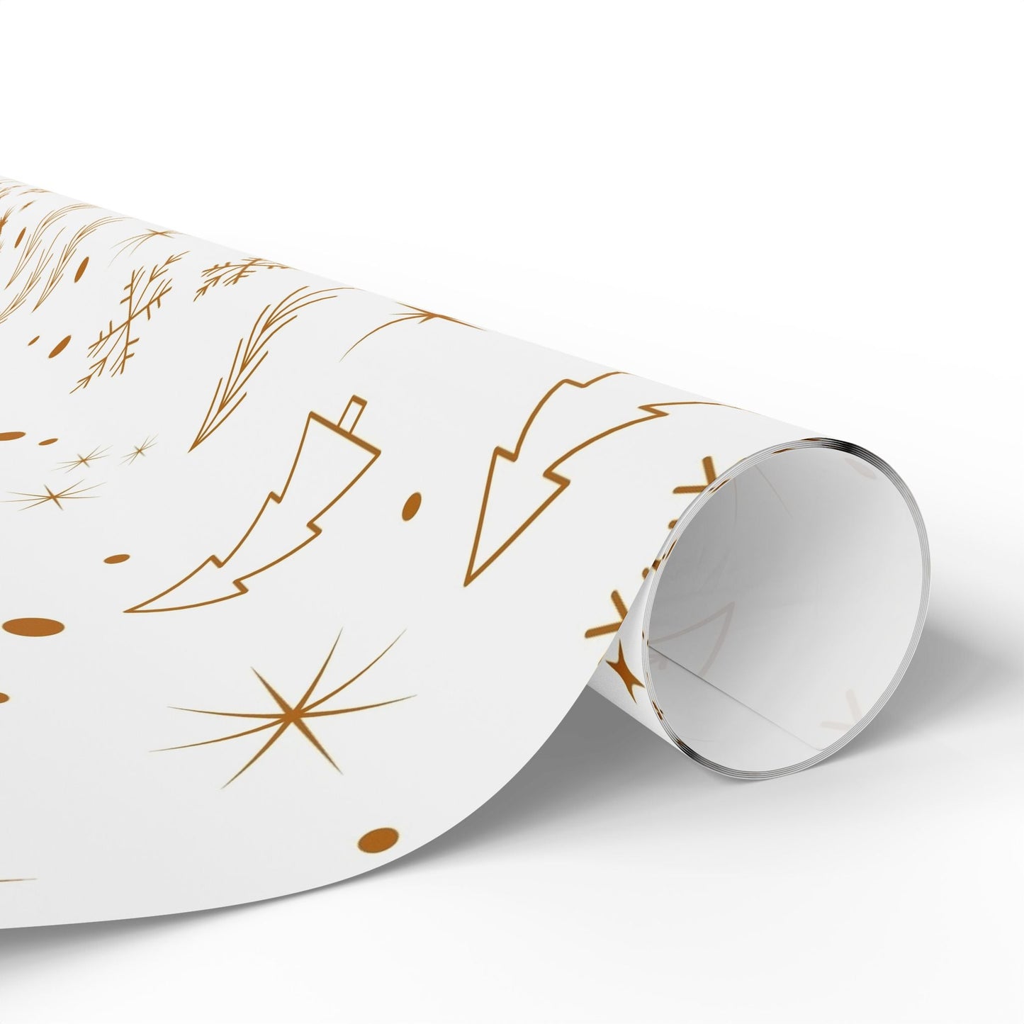 Holiday Gold Tree Wrapping Paper — Minimal White & Metallic Christmas Gift Wrap - MaisonThreadory