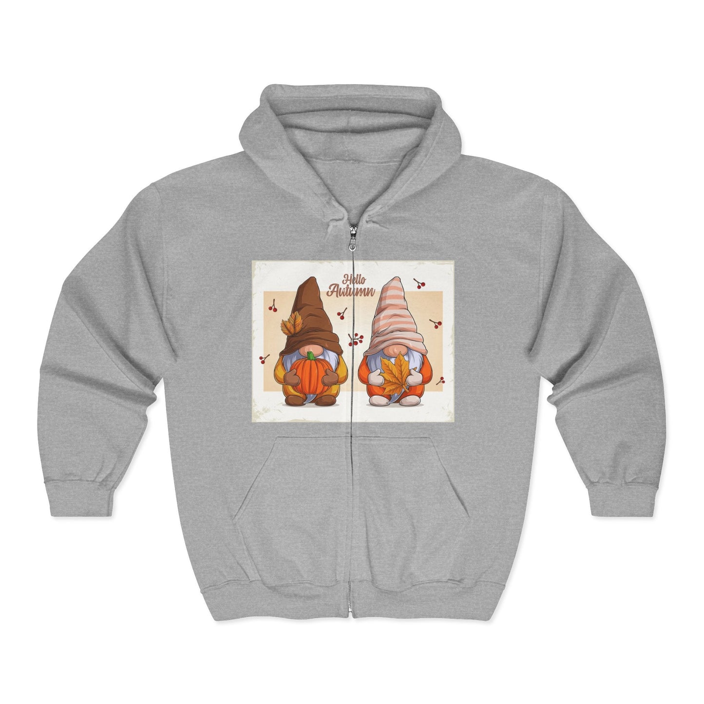 Autumn Gnome Full Zip Hoodie | Cozy Fall Wear, Gift for Gnome Lovers, Halloween Sweatshirt, Thanksgiving Apparel, Seasonal Fashion - MaisonThreadory