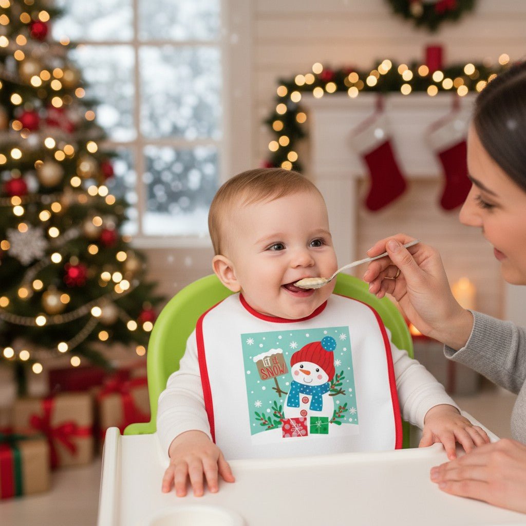 Baby Bib — Cute Snowman "Let It Snow" Holiday Feeding Bib - MaisonThreadory
