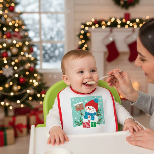 Baby Bib — Cute Snowman "Let It Snow" Holiday Feeding Bib - MaisonThreadory