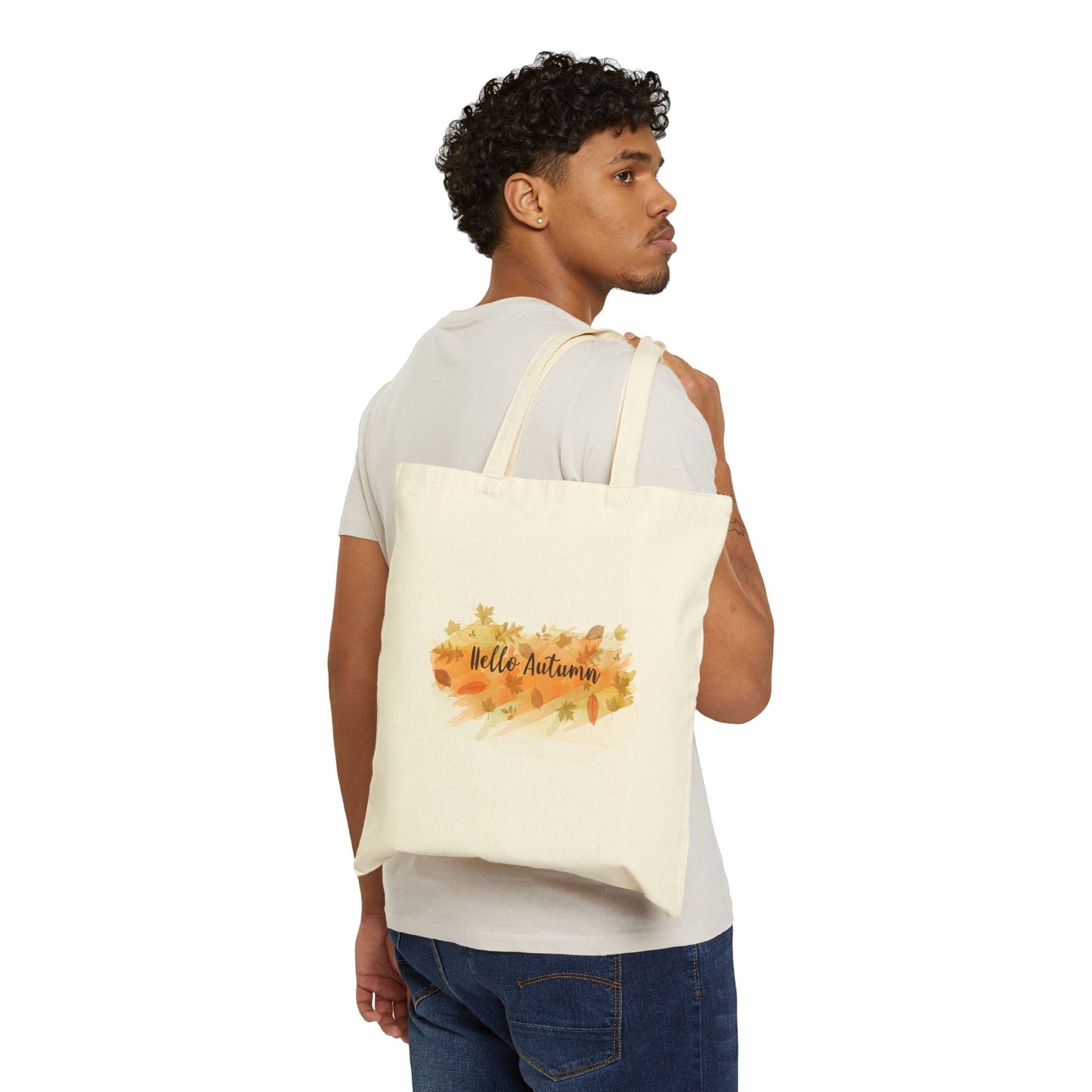 Autumn - Themed Cotton Canvas Tote Bag, Fall Shopper, Eco - Friendly Bag, Seasonal Gift, Hello Autumn Design - MaisonThreadory