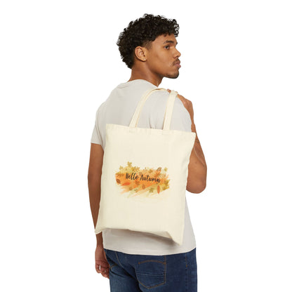 Autumn - Themed Cotton Canvas Tote Bag, Fall Shopper, Eco - Friendly Bag, Seasonal Gift, Hello Autumn Design - MaisonThreadory