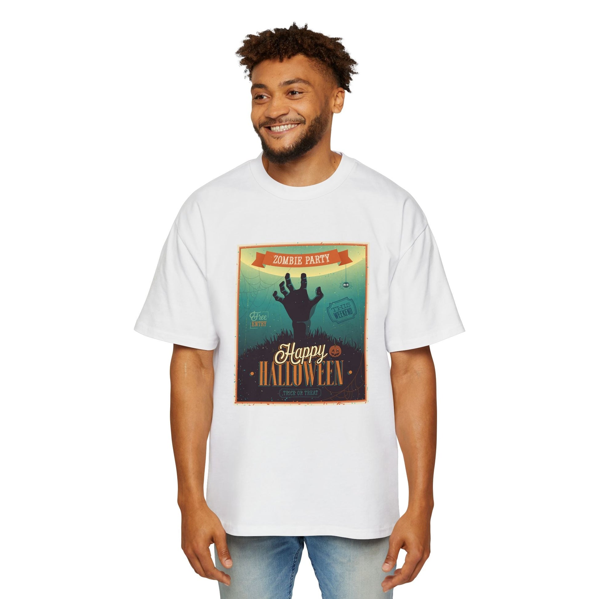 Halloween Zombie Party Oversized Tee, Funny Costume Shirt, Men's Graphic Tee, Spooky Apparel, Halloween Gift, Casual Wear - MaisonThreadory