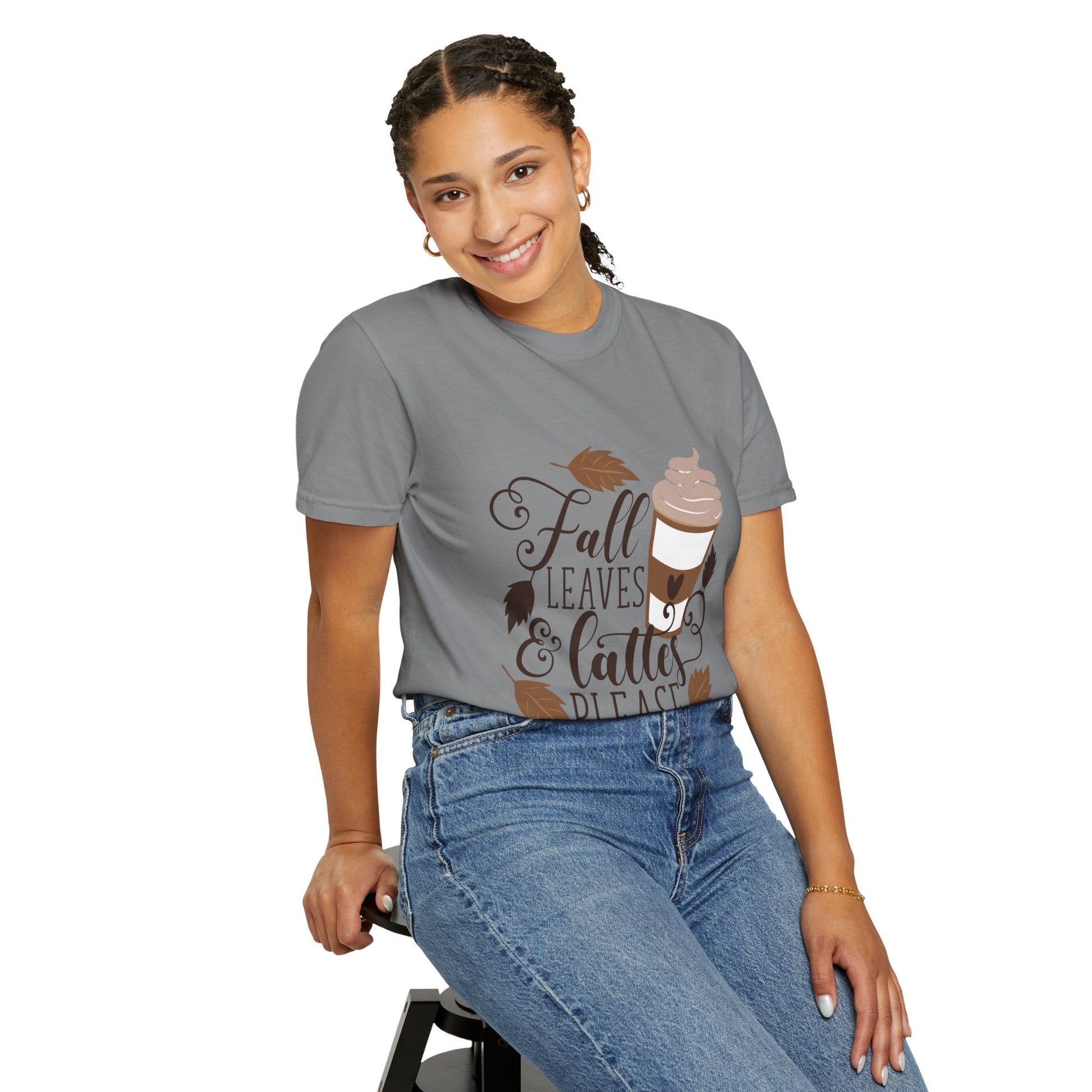 Fall Leaves & Lattes Unisex T-Shirt, Cozy Autumn Tee, Perfect for Fall, Coffee Lovers Gift, Seasonal Fashion Statement, Thanksgiving Shirt - MaisonThreadory