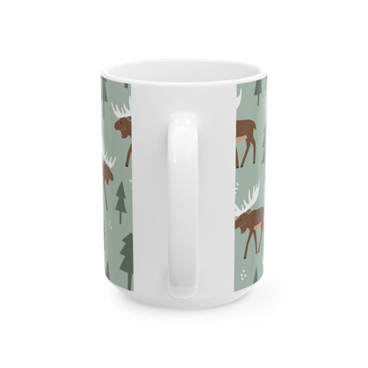 Moose Pattern Ceramic Mug – Perfect for Nature Lovers, Rustic Home Decor, Housewarming Gifts, or Cozy Coffee Moments - MaisonThreadory