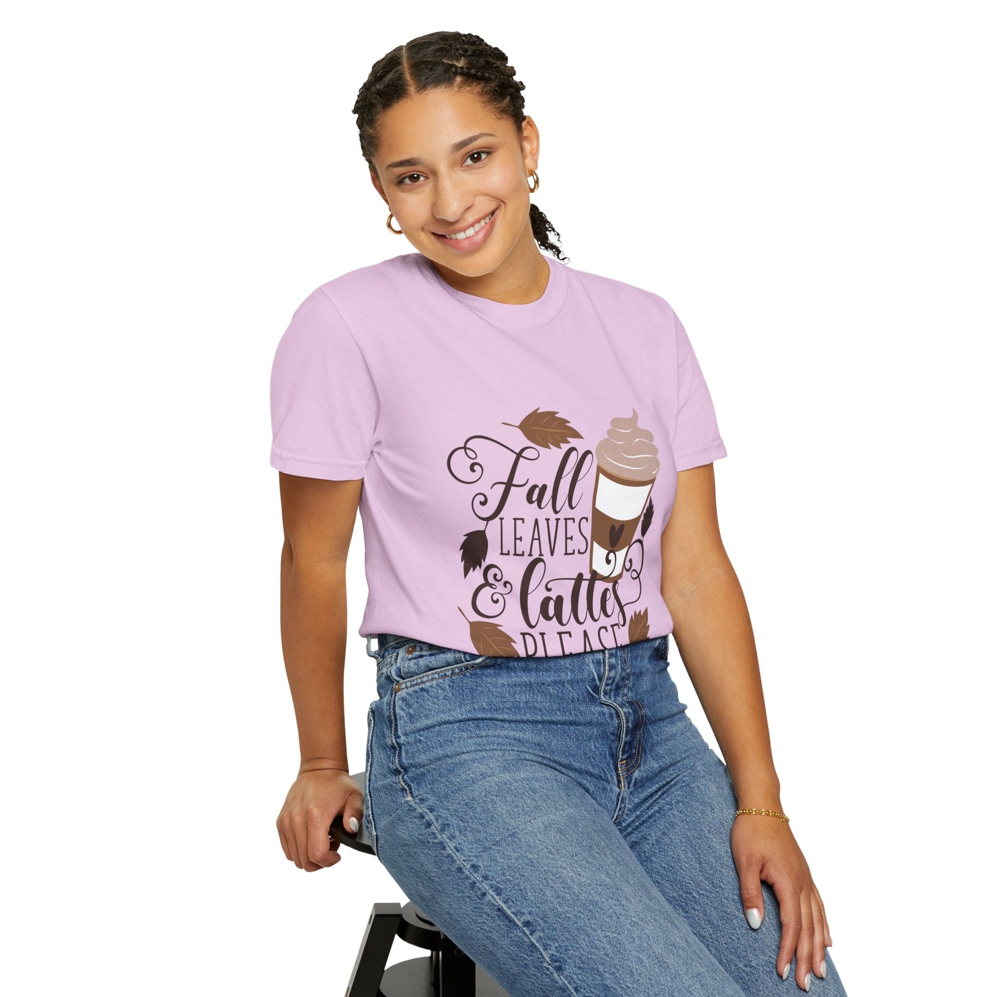Fall Leaves & Lattes Unisex T-Shirt, Cozy Autumn Tee, Perfect for Fall, Coffee Lovers Gift, Seasonal Fashion Statement, Thanksgiving Shirt - MaisonThreadory