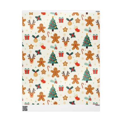 Christmas Gingerbread Wrapping Paper Roll — Holiday Gift Wrap with Trees, Reindeer & Cookies - MaisonThreadory