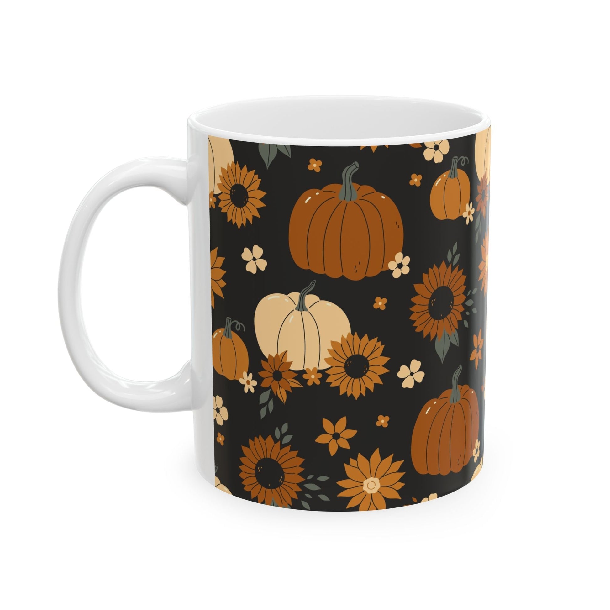 Autumn Harvest Ceramic Mug | Fall Coffee Cup, Floral Pumpkin Design, Thanksgiving Gift, Cozy Vibes, Home Decor - MaisonThreadory