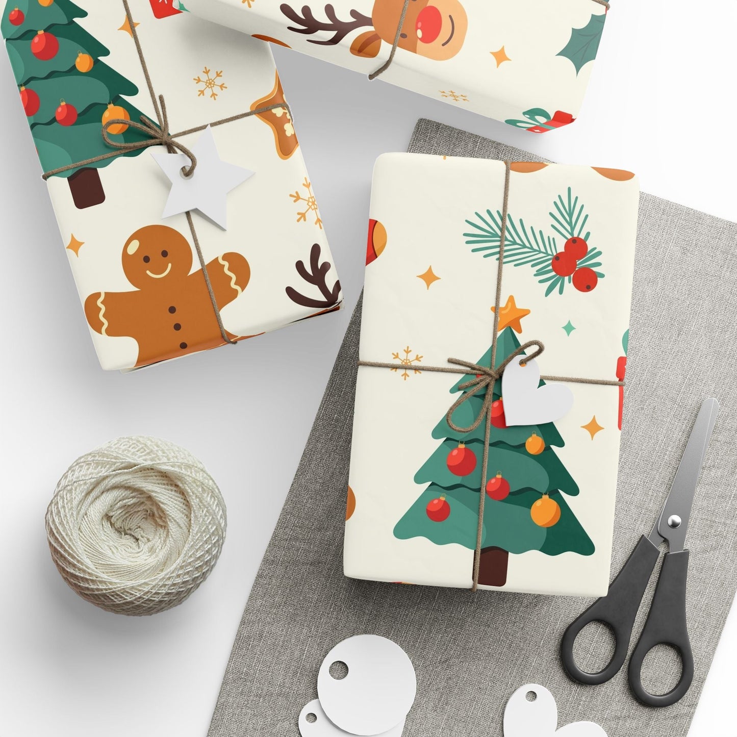 Christmas Gingerbread Wrapping Paper Roll — Holiday Gift Wrap with Trees, Reindeer & Cookies - MaisonThreadory