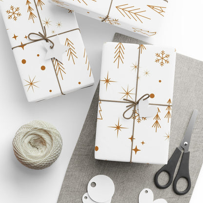 Holiday Gold Tree Wrapping Paper — Minimal White & Metallic Christmas Gift Wrap - MaisonThreadory