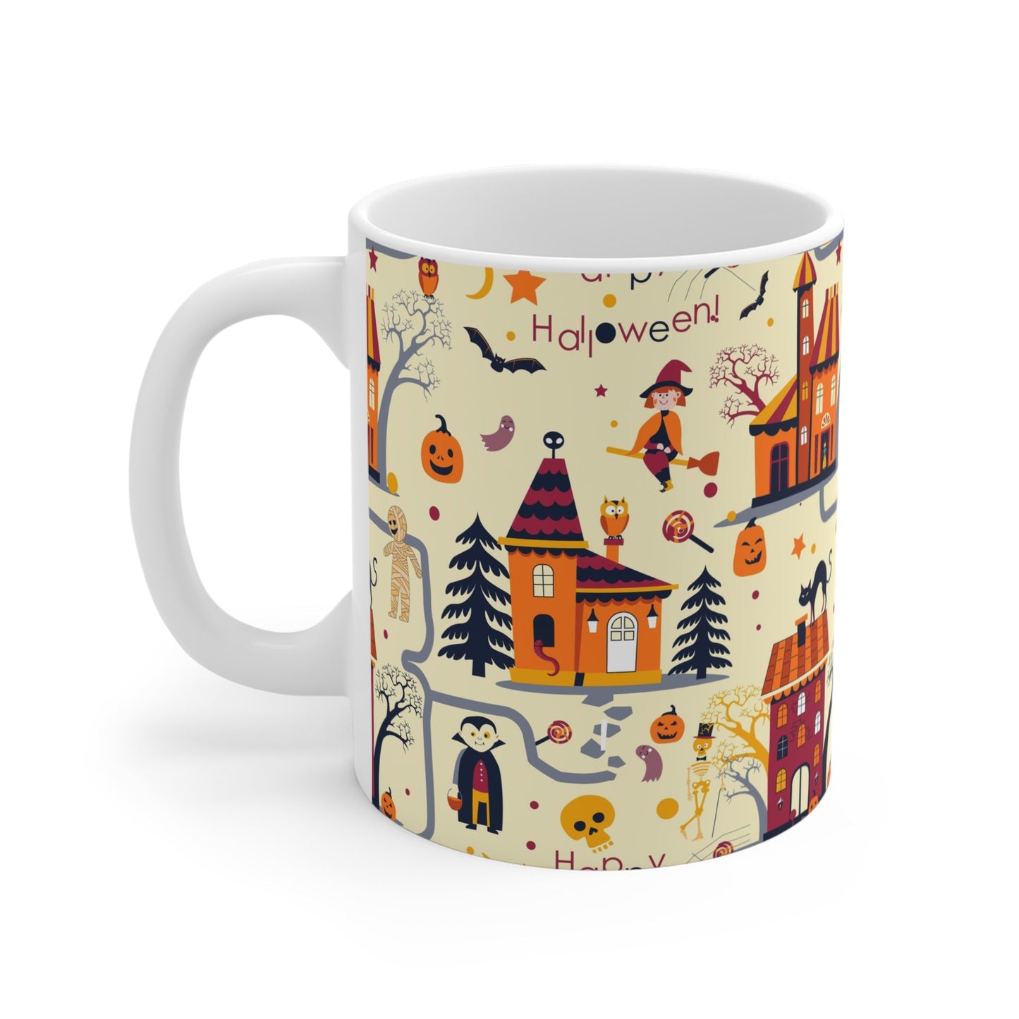 Halloween - Themed 11oz Mug, Cozy Festive Drinkware for Fall, Autumn Decor, Holiday Gift, Spooky Coffee Cup - MaisonThreadory