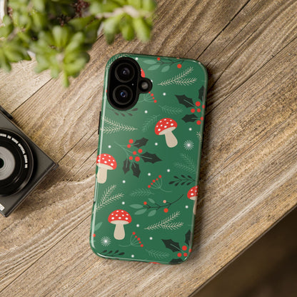 Festive Mushroom Phone Case, Colorful Holiday Case, Christmas Gift, Winter Vibes, Eco - Friendly Phone Cover - MaisonThreadory
