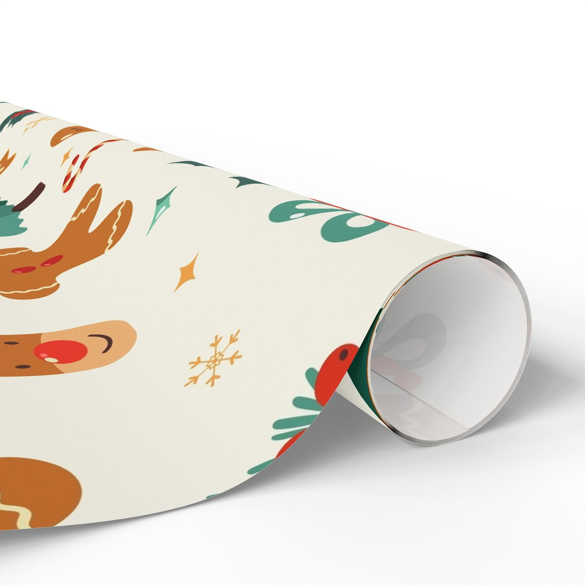 Christmas Gingerbread Wrapping Paper Roll — Holiday Gift Wrap with Trees, Reindeer & Cookies - MaisonThreadory