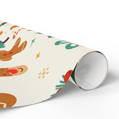 Christmas Gingerbread Wrapping Paper Roll — Holiday Gift Wrap with Trees, Reindeer & Cookies - MaisonThreadory