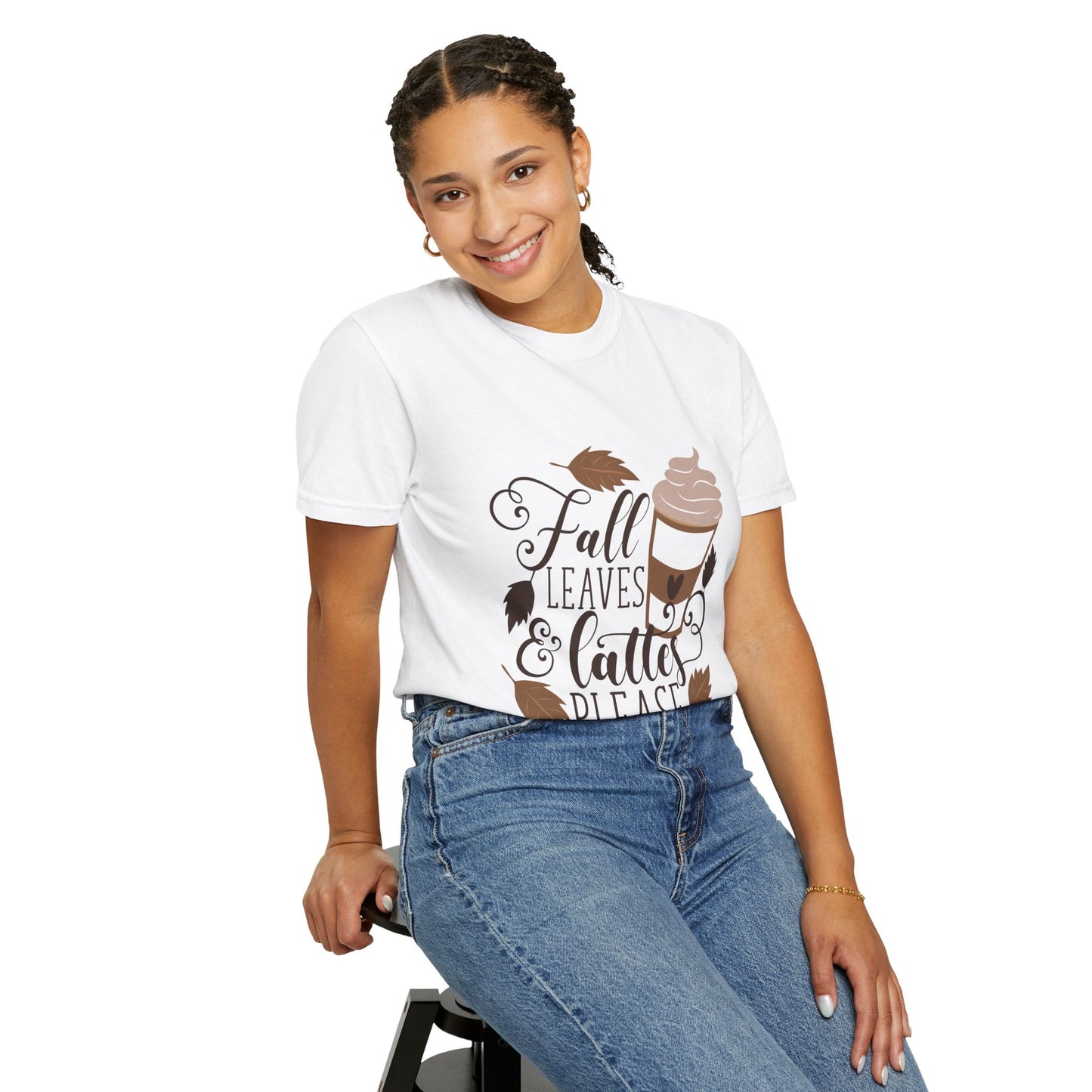 Fall Leaves & Lattes Unisex T-Shirt, Cozy Autumn Tee, Perfect for Fall, Coffee Lovers Gift, Seasonal Fashion Statement, Thanksgiving Shirt - MaisonThreadory