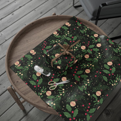 Holiday Holly & Baubles Wrapping Paper — Festive Christmas Gift Wrap - MaisonThreadory