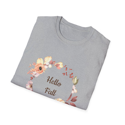Fall Floral T-Shirt - Hello Fall Unisex Tee, Autumn Apparel, Seasonal Outfit, Cozy Gift, Trendy T-Shirt, Celebrate Harvest - MaisonThreadory