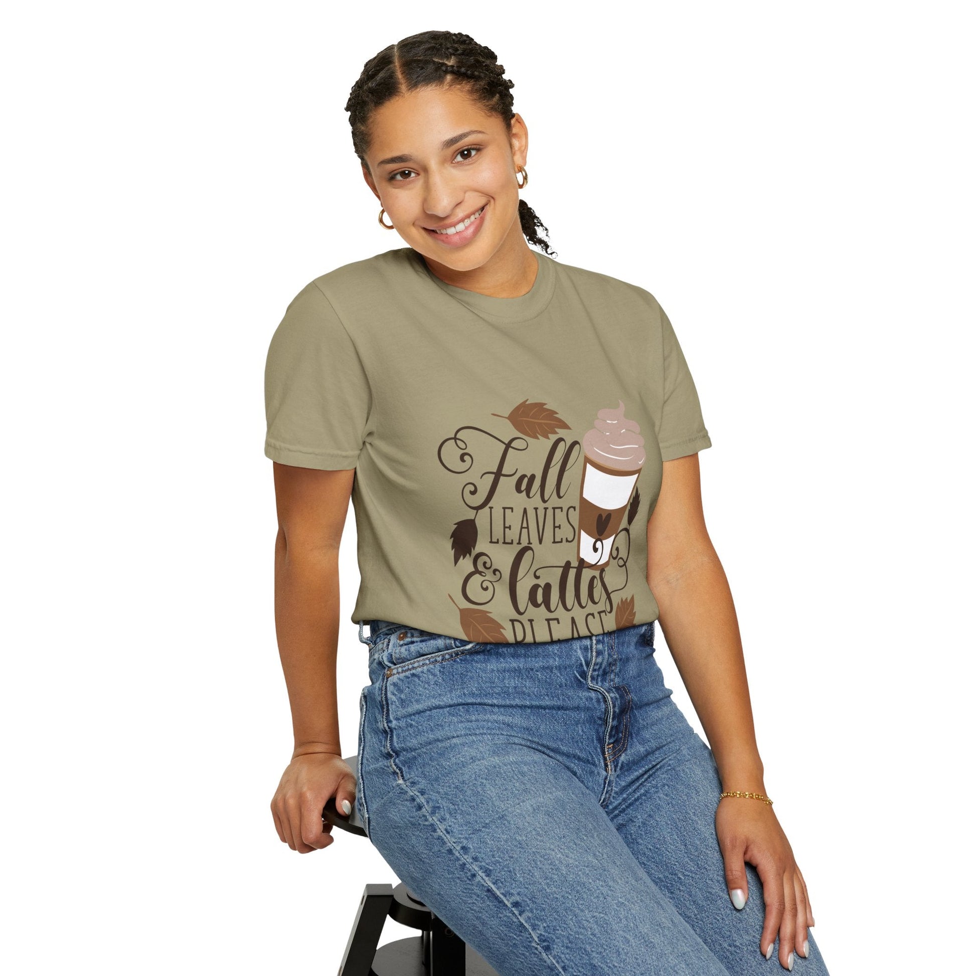 Fall Leaves & Lattes Unisex T-Shirt, Cozy Autumn Tee, Perfect for Fall, Coffee Lovers Gift, Seasonal Fashion Statement, Thanksgiving Shirt - MaisonThreadory