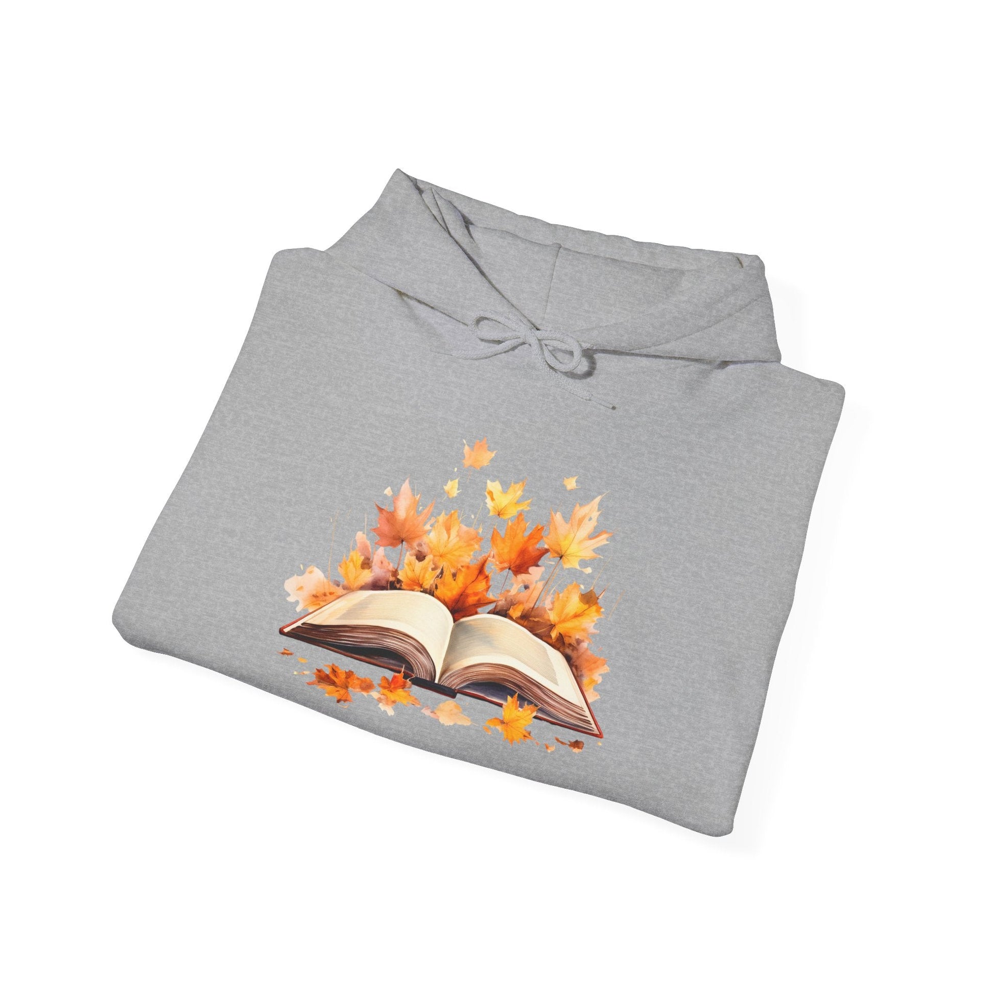 Autumn Leaves Book Hoodie, Cozy Fall Sweatshirt for Book Lovers, Gift for Readers, Warm Fall Apparel, Seasonal Chill Wear - MaisonThreadory