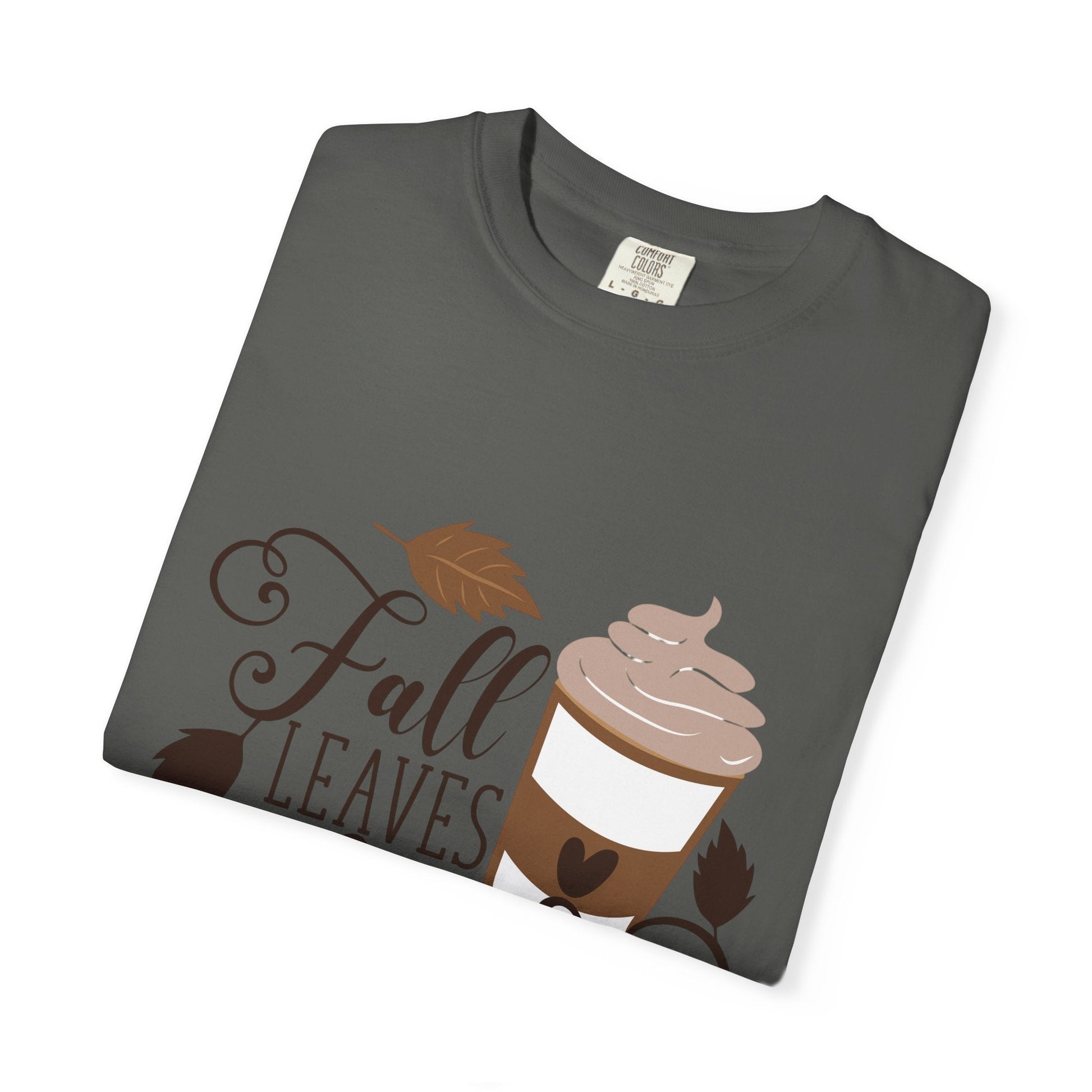 Fall Leaves & Lattes Unisex T-Shirt, Cozy Autumn Tee, Perfect for Fall, Coffee Lovers Gift, Seasonal Fashion Statement, Thanksgiving Shirt - MaisonThreadory