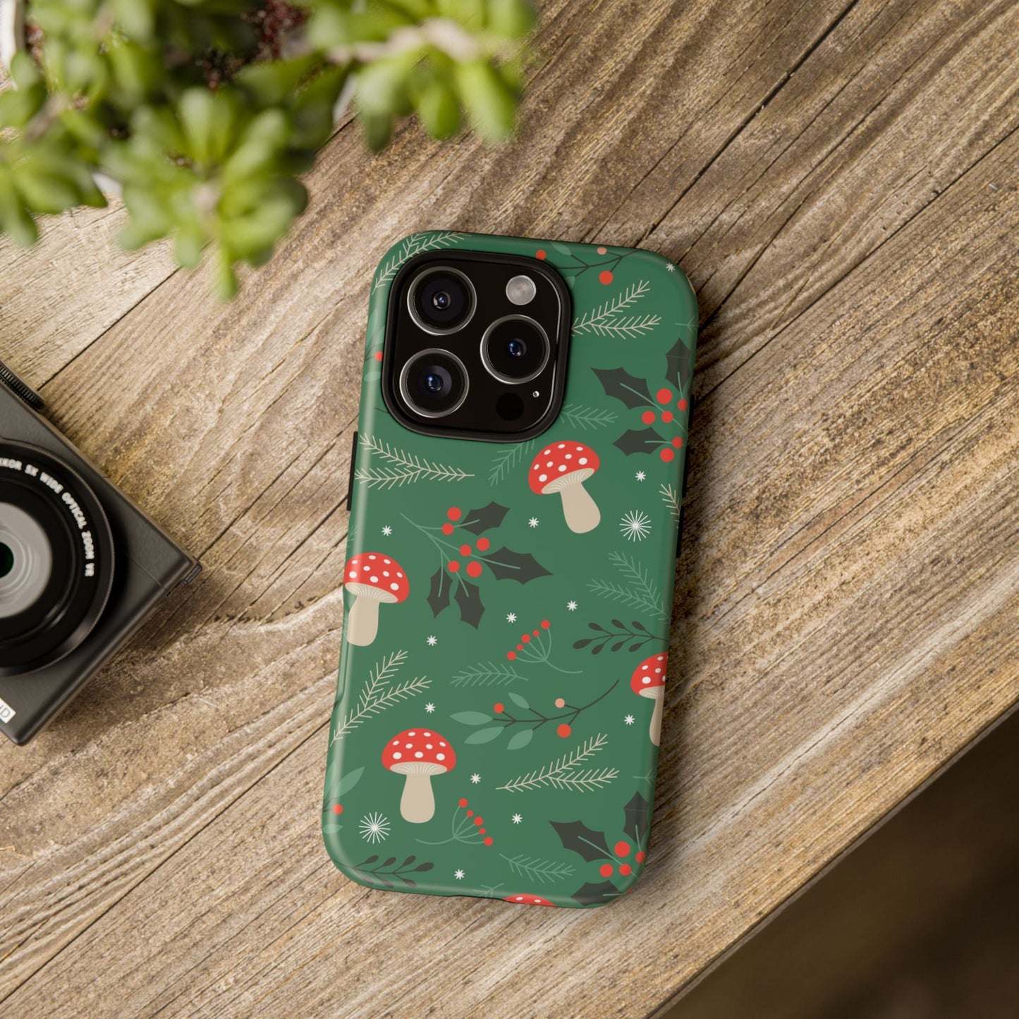 Festive Mushroom Phone Case, Colorful Holiday Case, Christmas Gift, Winter Vibes, Eco - Friendly Phone Cover - MaisonThreadory