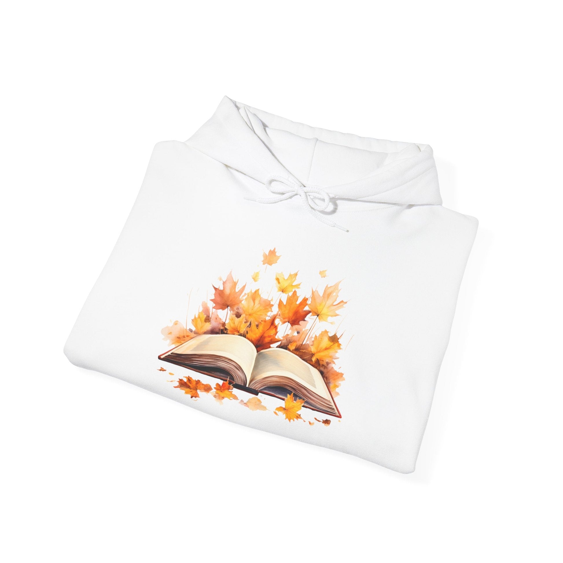 Autumn Leaves Book Hoodie, Cozy Fall Sweatshirt for Book Lovers, Gift for Readers, Warm Fall Apparel, Seasonal Chill Wear - MaisonThreadory