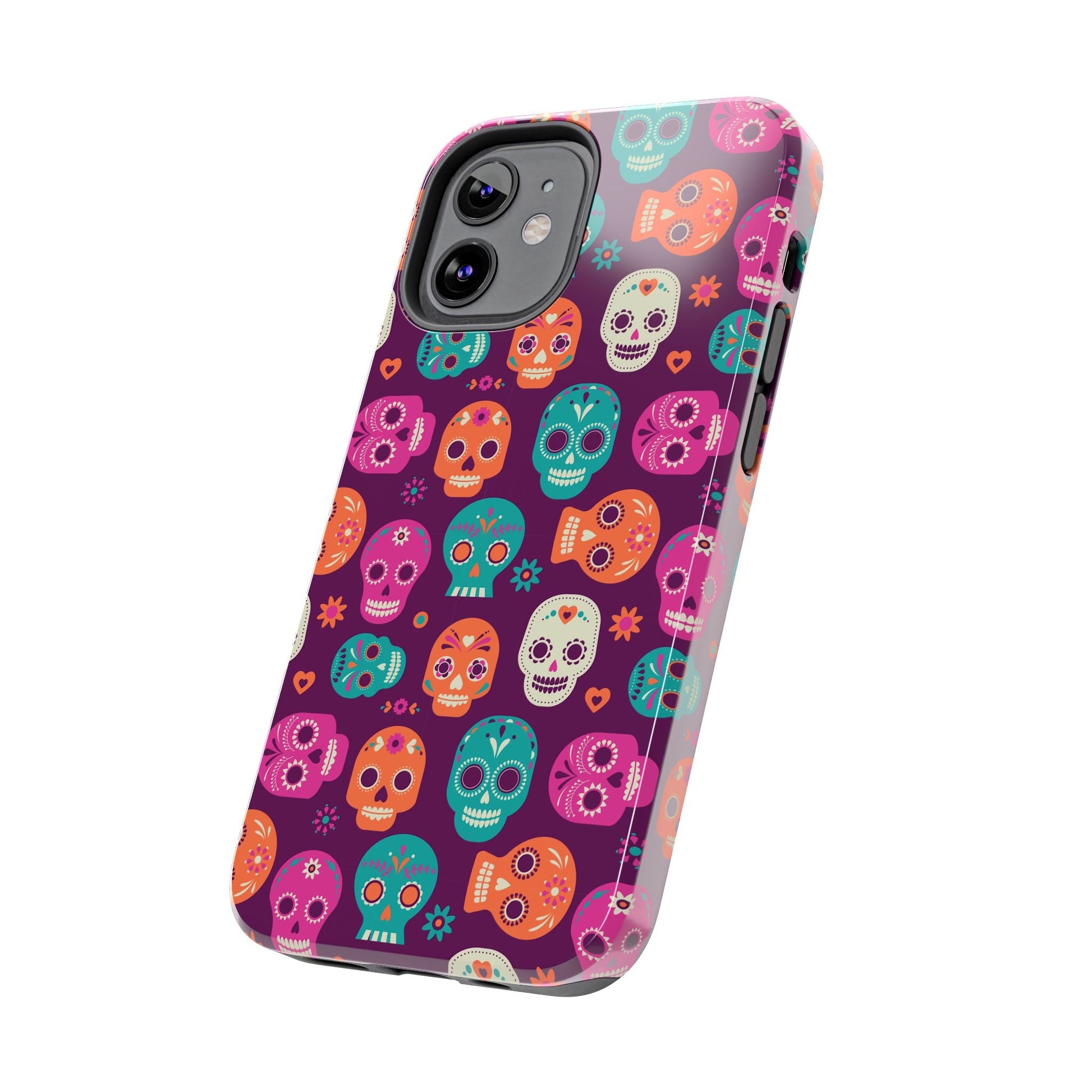 Colorful Skull Phone Case, Tough Cases for Halloween, Unique Phone Cover, Day of the Dead, Fun and Durable Accessories - MaisonThreadory