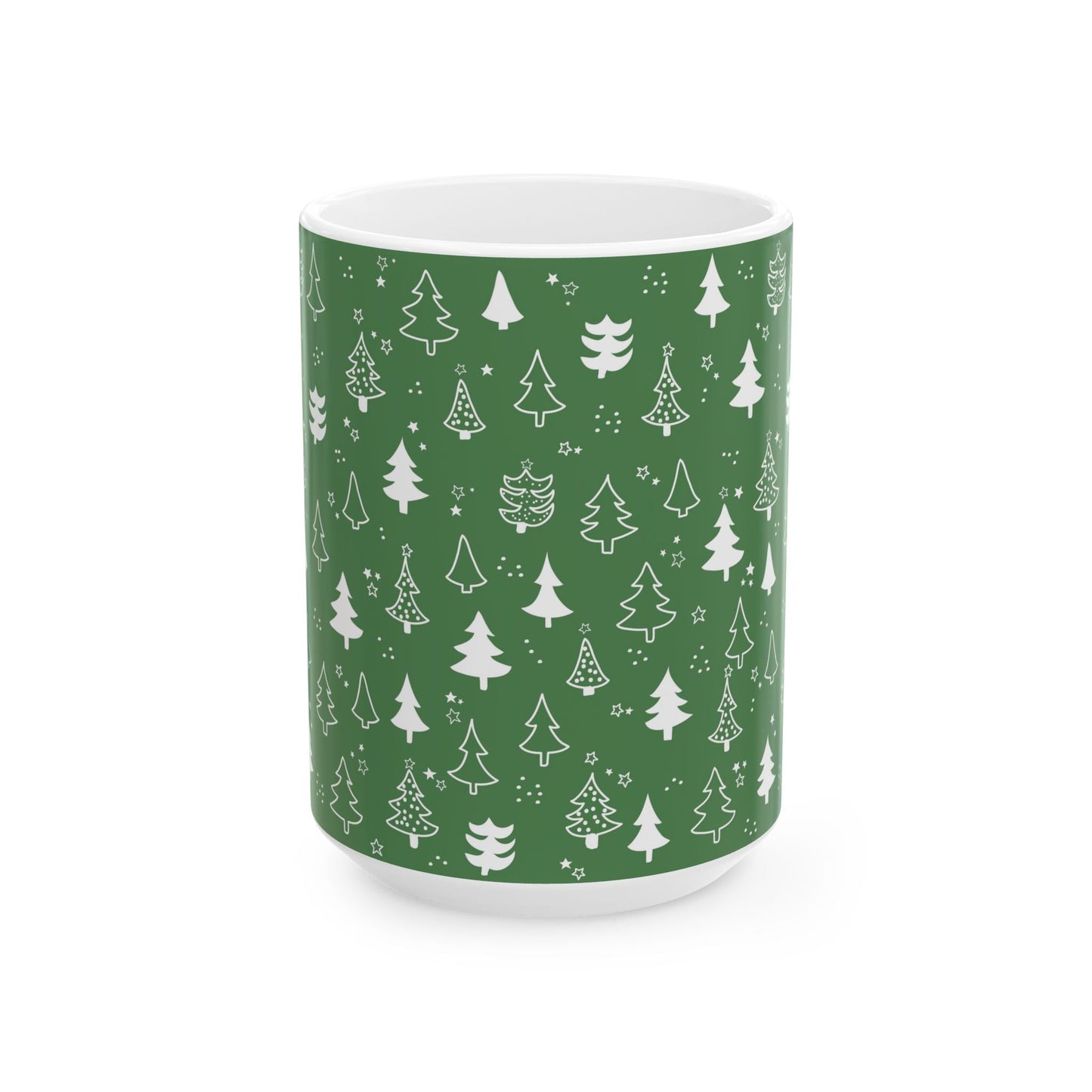 Festive Green Trees Ceramic Mug | Christmas Gifts, Coffee Lover Mug, Holiday Drinkware, Eco - Friendly Gift, Winter Decor - MaisonThreadory