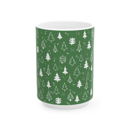 Festive Green Trees Ceramic Mug | Christmas Gifts, Coffee Lover Mug, Holiday Drinkware, Eco - Friendly Gift, Winter Decor - MaisonThreadory