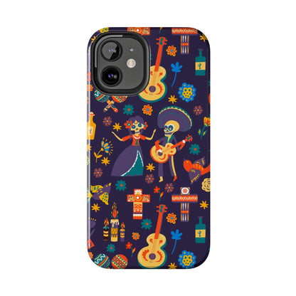 Colorful Dia de los Muertos Phone Case, Tough Case for Halloween, Gift for Music Lovers, Floral Phone Cover, Sugar Skull Art - MaisonThreadory