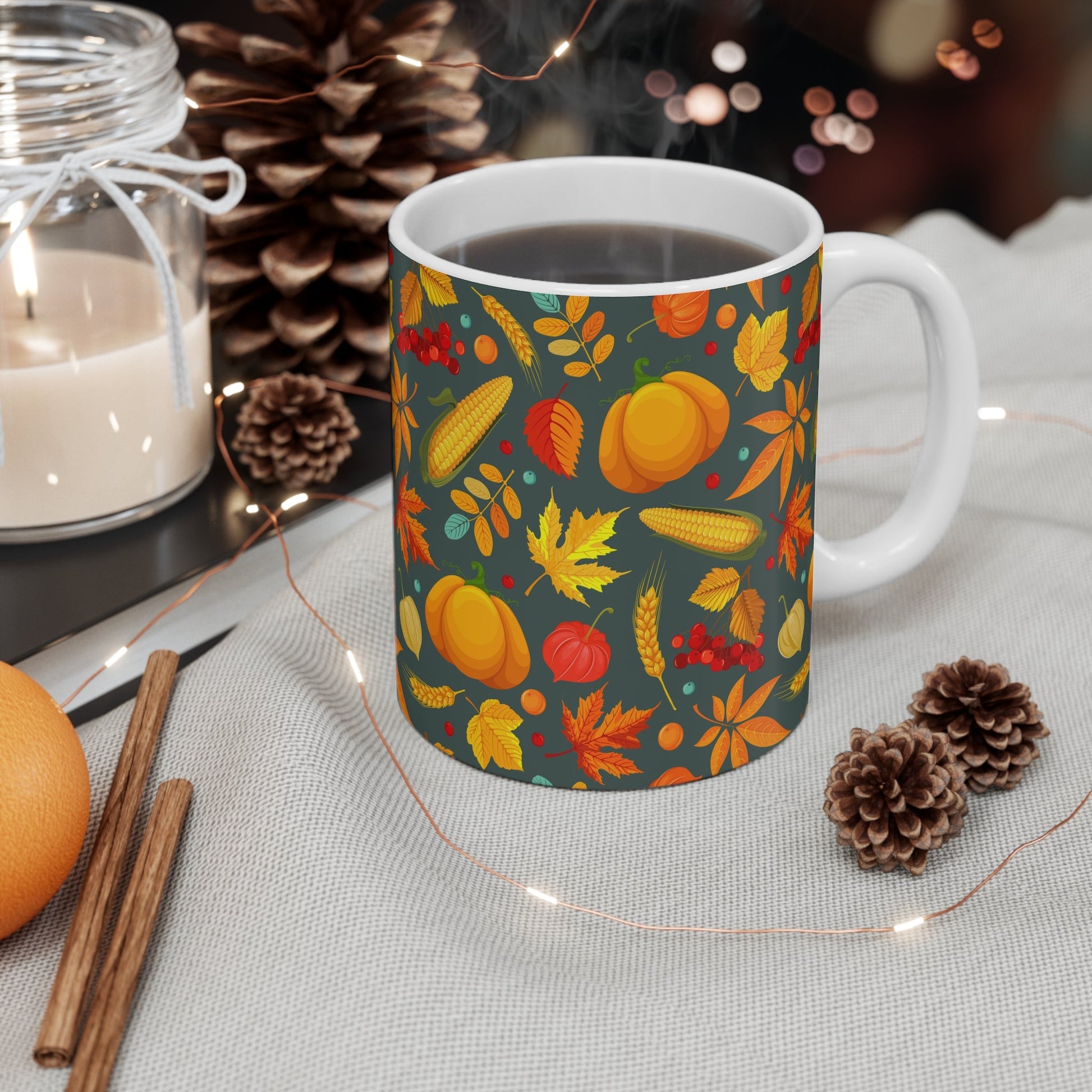 Autumn Harvest Mug, Cozy Fall Drinkware, Pumpkin Spice Mug, Thanksgiving Coffee Cup, Seasonal Gifts for Fall Lovers - MaisonThreadory